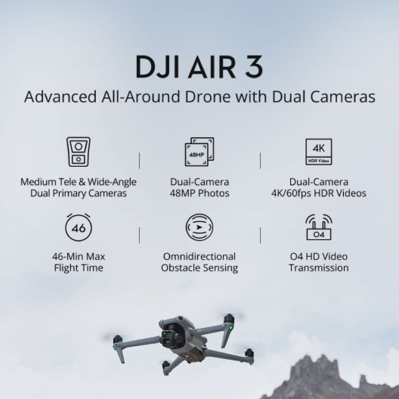 DJI Air 3 Fly More Combo with DJI RC-N2 and Free 64GB Sandisk Extreme MicroSD