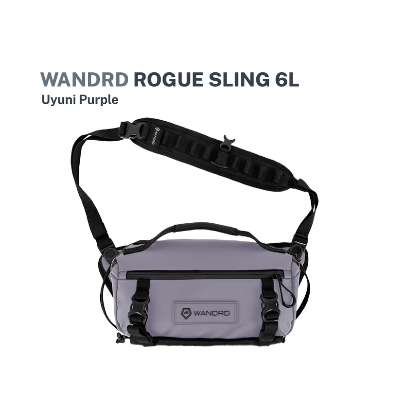 Rogue sling bag with black straps on a uyuni purple color