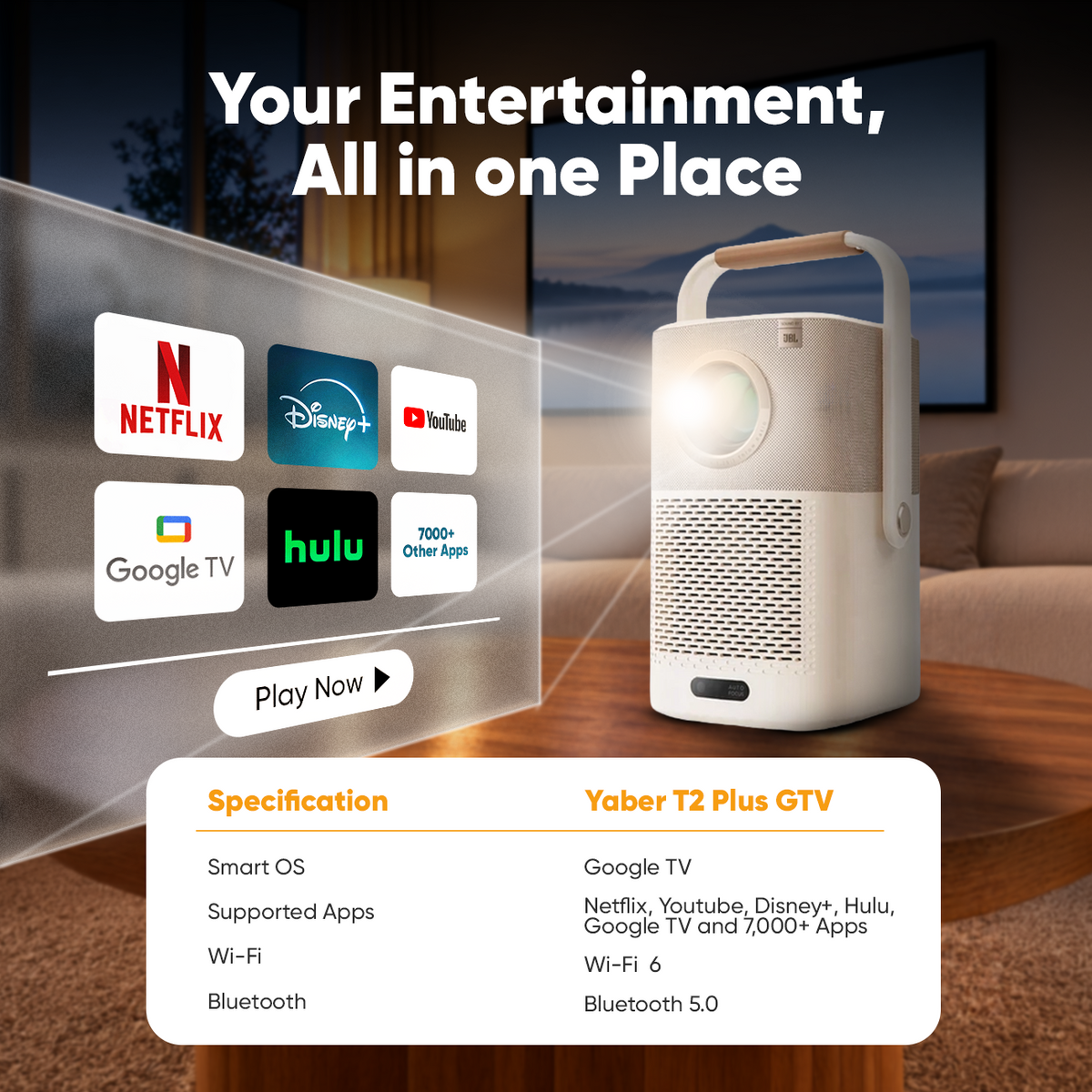 Yaber T2 Plus GTV Portable Projector
