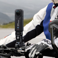 Insta360 X5 Motorrad Edition camera on a Motorcycle rider with a camera mounted on the handlebar