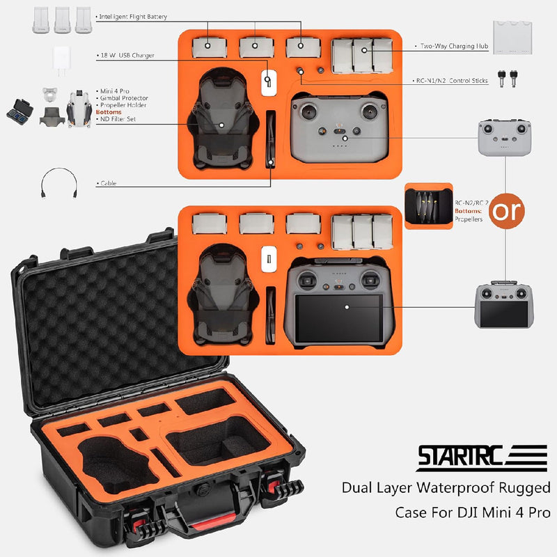 STARTRC Hard Case for DJI Mini 4 Pro Flymore Combo (Orange foam)