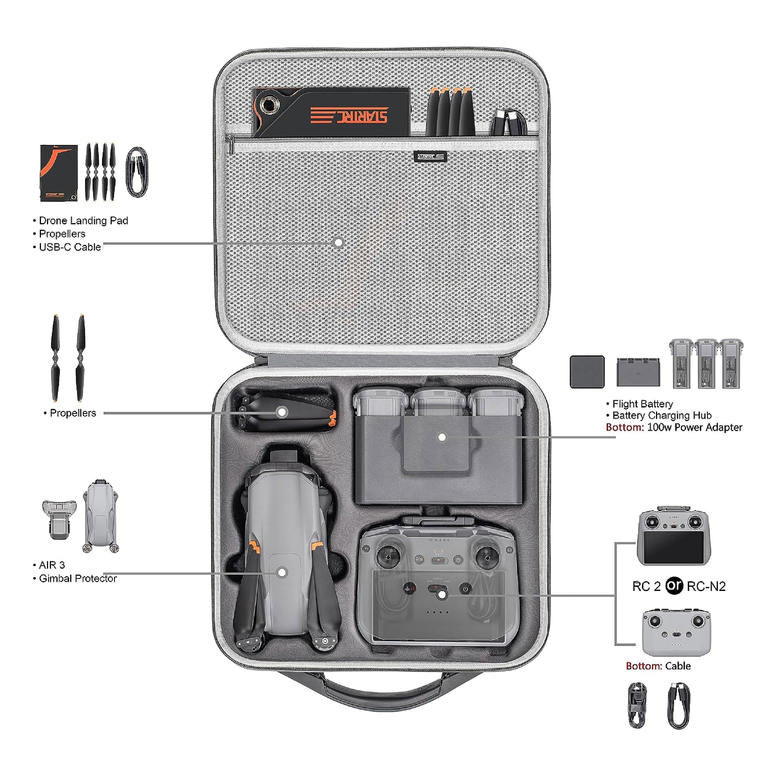 STARTRC PU Carrying bag for DJI Air 3 compatible DJI RC-N2/DJI RC 2(Fly more combo)