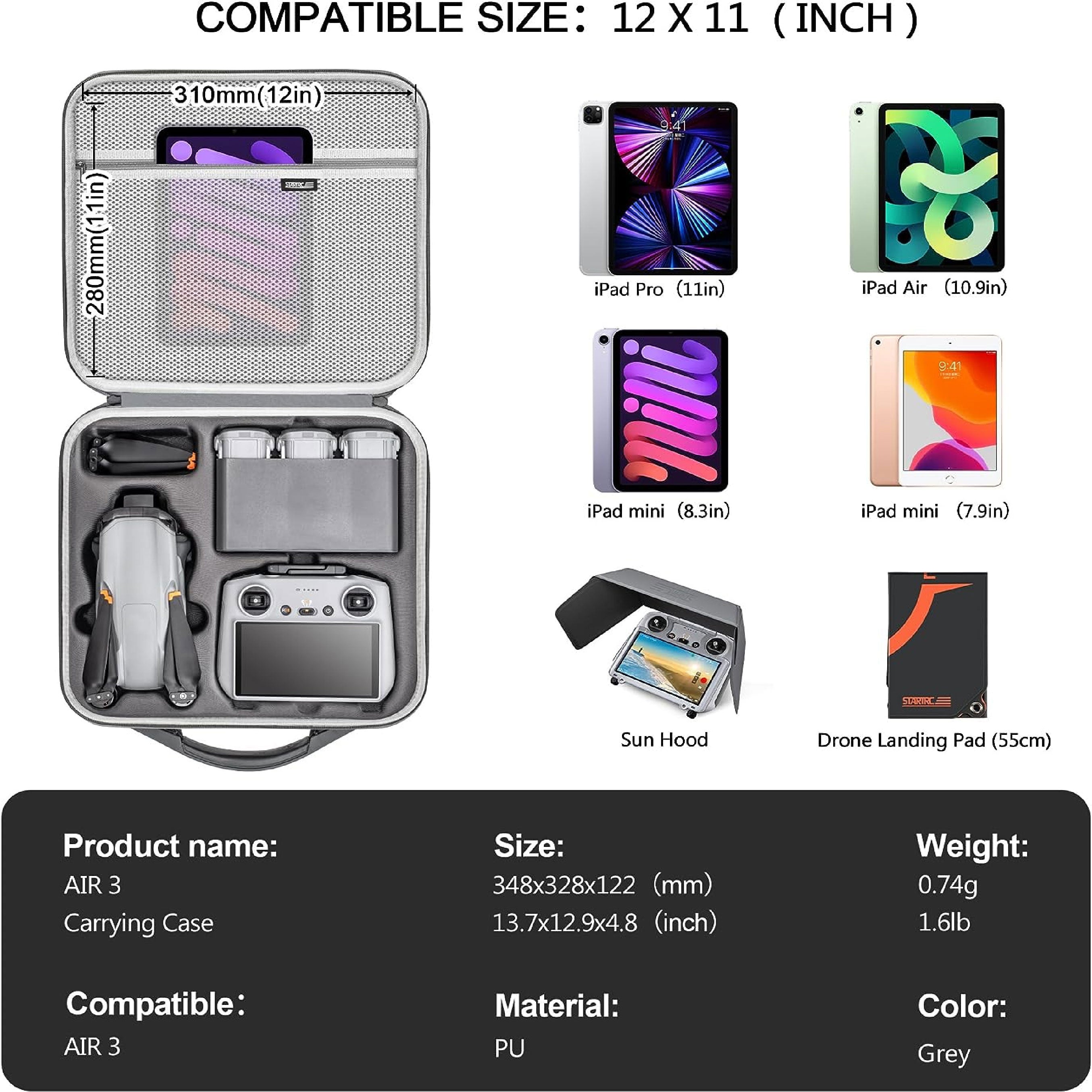 STARTRC PU Carrying bag for DJI Air 3 compatible DJI RC-N2/DJI RC 2(Fly more combo)