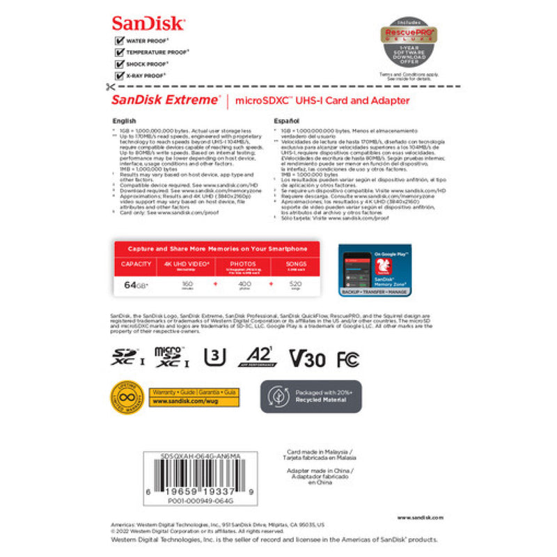 SanDisk Extreme microSDXC, SQXAH 64GB (SDSQXAH-064G-GN6GN)