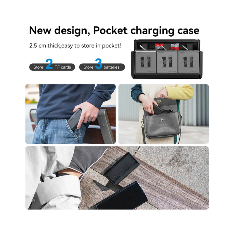 Telesin 3-channel Pocket multi function charging box for GoPro Hero 12/11/10/9 battery