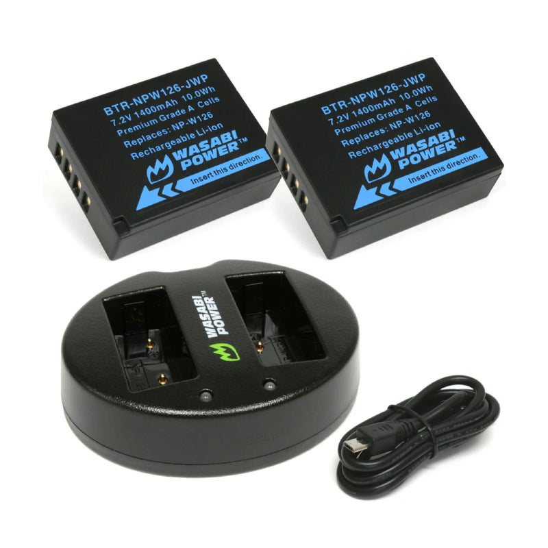 Wasabi Power Battery for Fujifilm NP-W126 (2-PACK) AND DUAL CHARGER NPW126 NP W 126