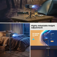Yaber YH-170 Projector Stand being used in a bedroom andw hile camping