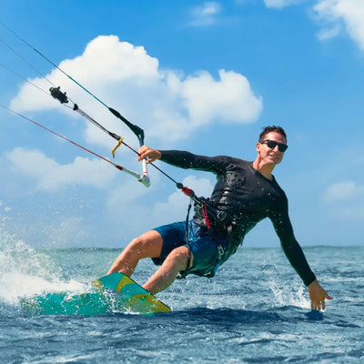 A shot of guy parasailing using the Insta360 X4 Water Sports Rope Mount