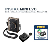 Instax Mini Evo Limited Edition Hybrid Instant Camera Bundle (Titanium Gold)
