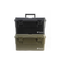 Raptor Storage 15L Stackable Tool box black and army green stacked on top of each other
