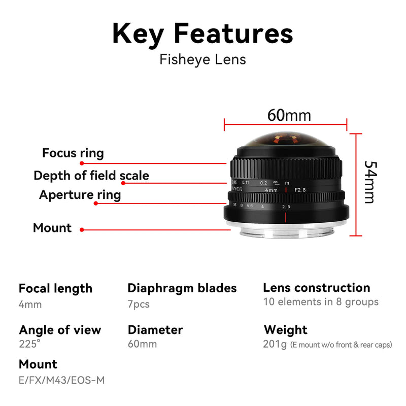 7Artisans 4mm F2.8 Fuji (FX Mount) Black