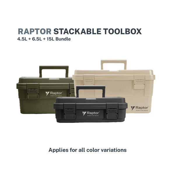 Raptor Case Utility Stackable Toolbox 4.5L + 6.5L + 15L Bundle