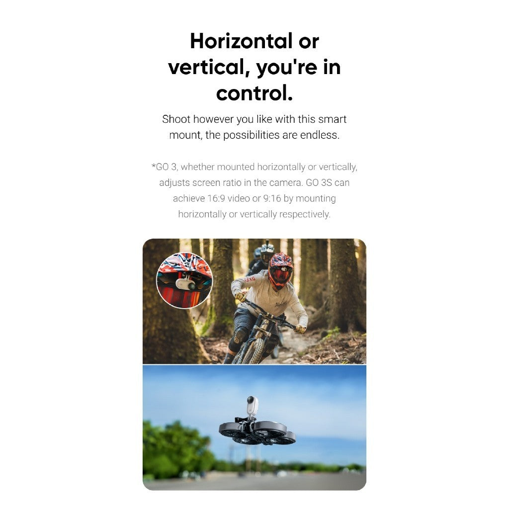 Insta360 Go 3 mounted vertically or horizontally on a dirt bike or drone