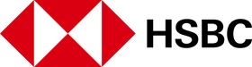 HSBC logo with red and white design on a black background