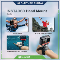 Multiple action scenes using Insta360 Hand Mount, including skydiving, skateboarding, and diving