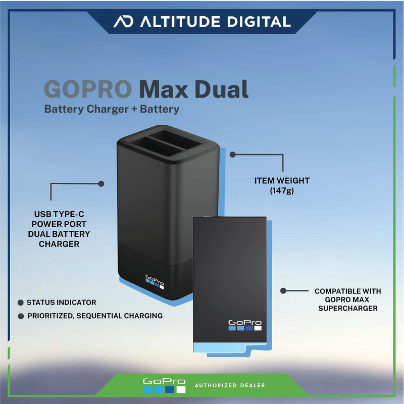 GoPro MAX: Dual Battery Charger + Rechargeable Battery