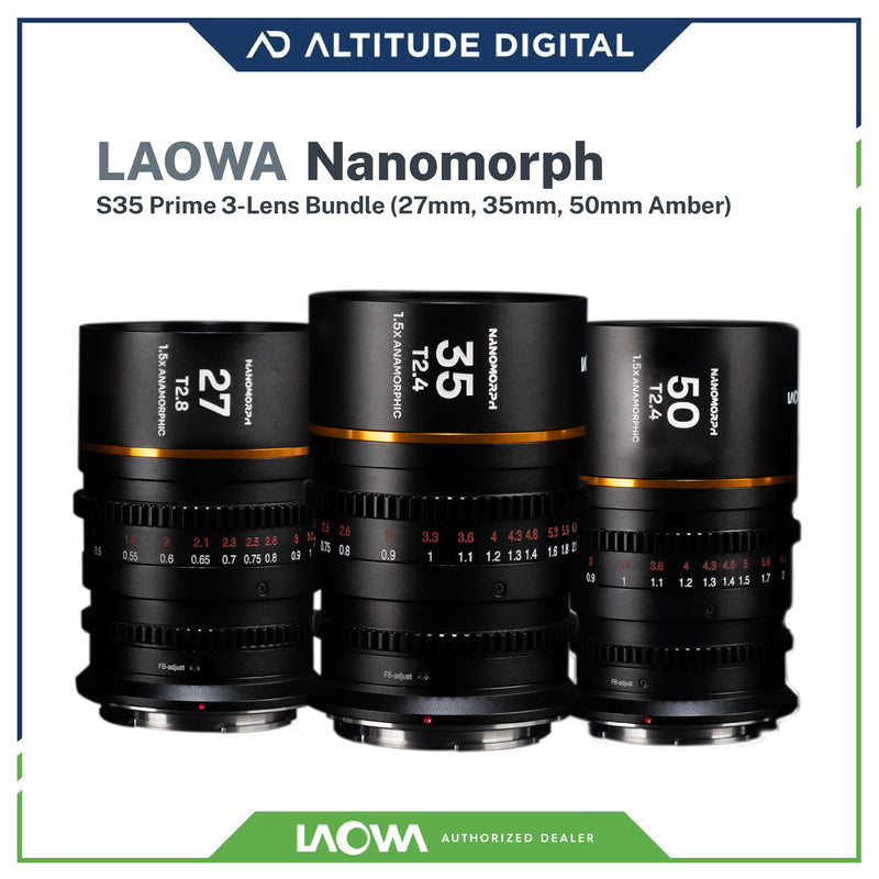 Laowa Nanomorph S35 Prime 3-Lens Bundle (Amber Flare) (Pre-Order)