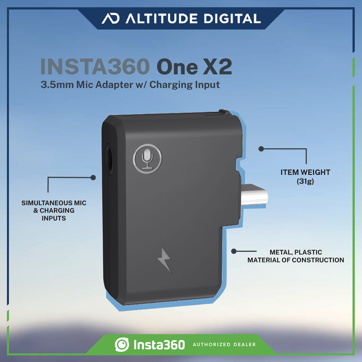 Insta360 ONE X2 Dual 3.5mm USB-C Adapter - Altitude