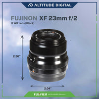 FUJINON XF 23mm F2 R WR Lens is 2.36 inches long and 2.04 inches wide