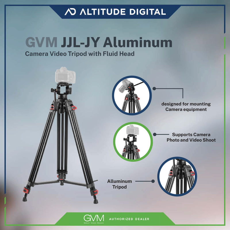 GVM JJL-JY Aluminum Camera Video Tripod with Fluid Head