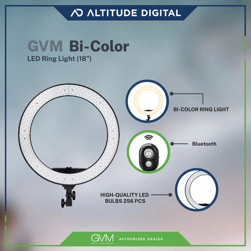 GVM-Ring18 50W High Power Bi-Color & RGB Ring Light Kit (18")