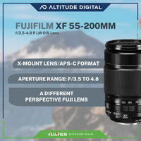 FUJIFILM XF 55-200mm is an X-Mount lens, with aperture range of F3.5 to 4.8