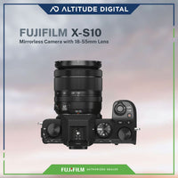Top view of Fujifilm X-S10 Mirrorless Camera with 18-55mm Lens