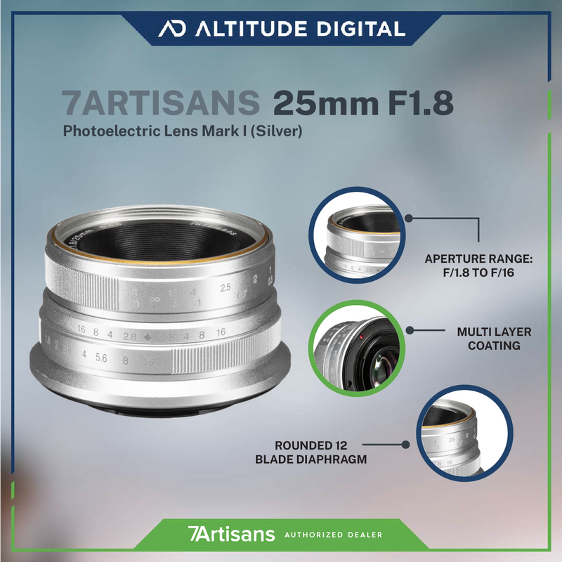 7artisans 25mm F1.8 APS-C Manual Focus Prime Fixed Lens (Silver)