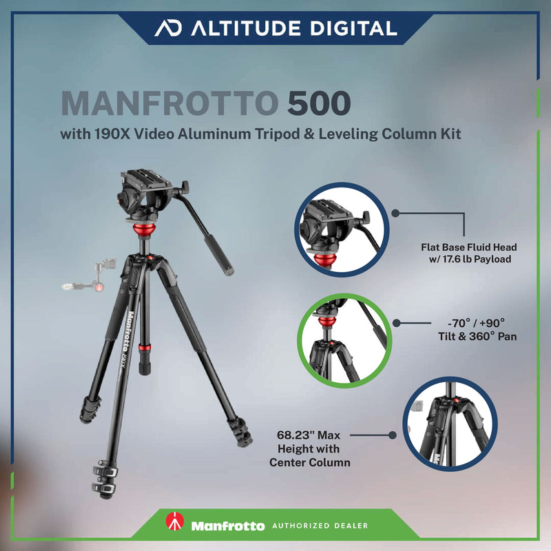 Manfrotto 502AH Video Head & MT190X3 Aluminum Tripod Kit