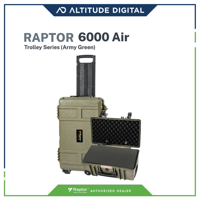 Raptor 6000 Air Photo Video Waterproof / Dustproof Trolley and Carry On Hard Case (for Camera, Drones, etc) with Free Raptor 190X Blue