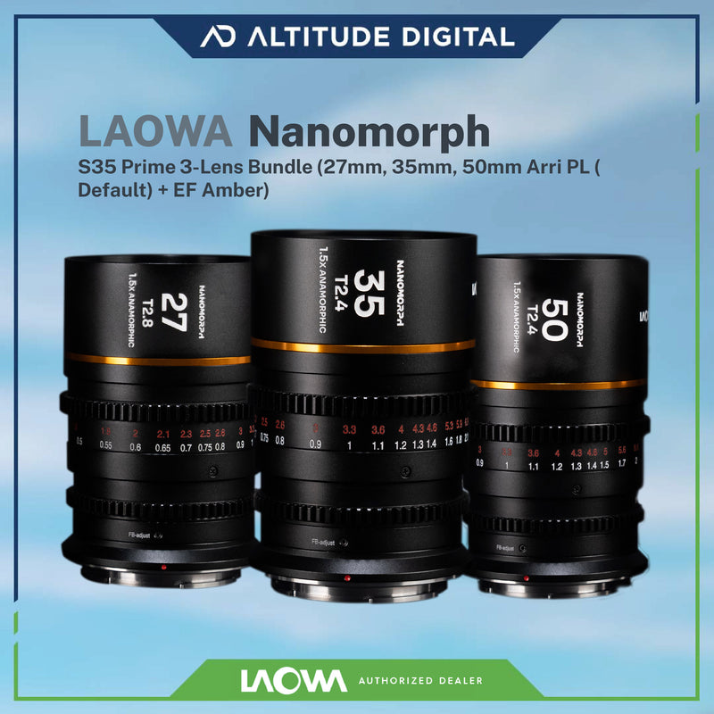 Laowa Nanomorph S35 Prime 3-Lens Bundle (Amber Flare) (Pre-Order)