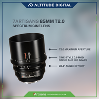 7artisans Photoelectric 85mm T2.0 Spectrum Prime Cine Lens mounted with the Canon EOS-R