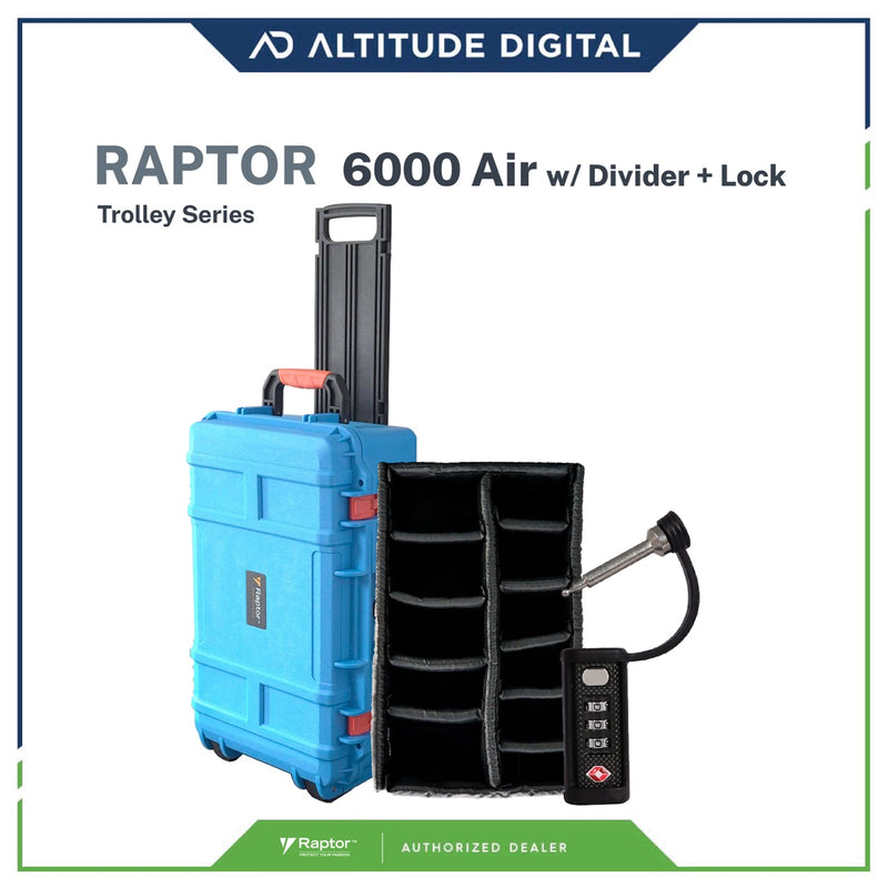 Raptor 6000 Air Photo Video Waterproof / Dustproof Trolley and Carry On Hard Case (for Camera, Drones, etc) with Free Raptor 190X Blue