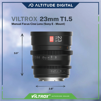 Viltrox 23mm T1.5 Manual Focus Cine Lens is 3.0 inches long and 2.8 inches wide