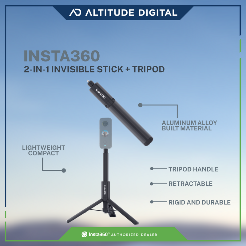 Insta360 2-in-1 Invisible Selfie Stick + Tripod for GO3, GO 2, X3, ONE X2, ONE R, ONE X