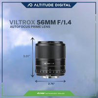 Viltrox AF 56mm f/1.4 Autofocus Prime Lens is 3.01 inches long and 2,76 inches wide