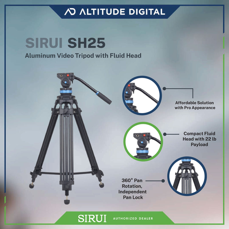 Sirui SH25 Aluminum Video Tripod with Fluid Head